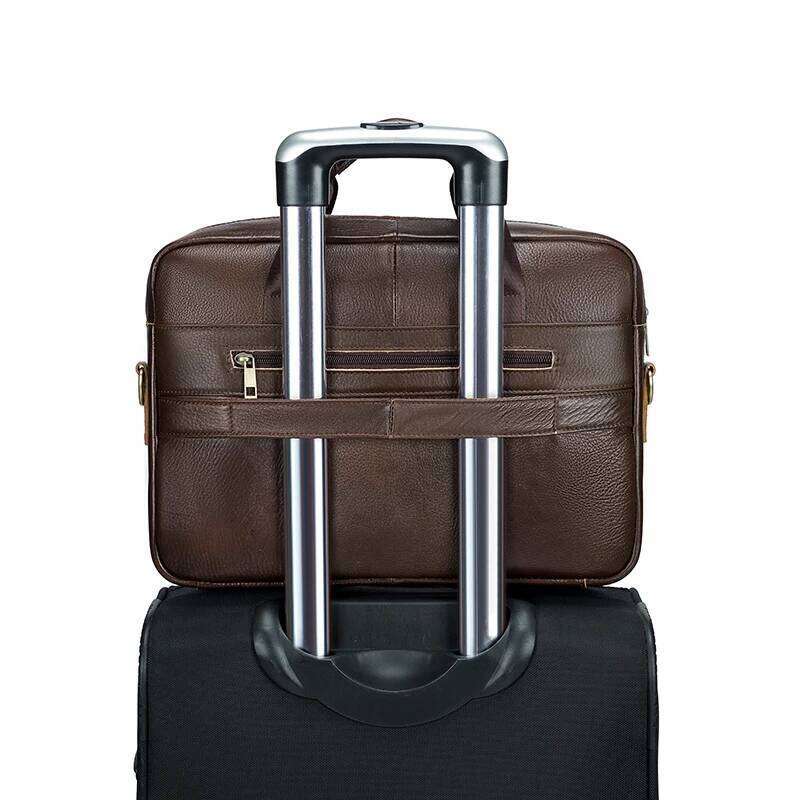 STEEL LION Genuine Leather Men's Briefcase Large Capacity Crossbody Computer Bag With Single Shoulder Strap Lage Fixing Belt