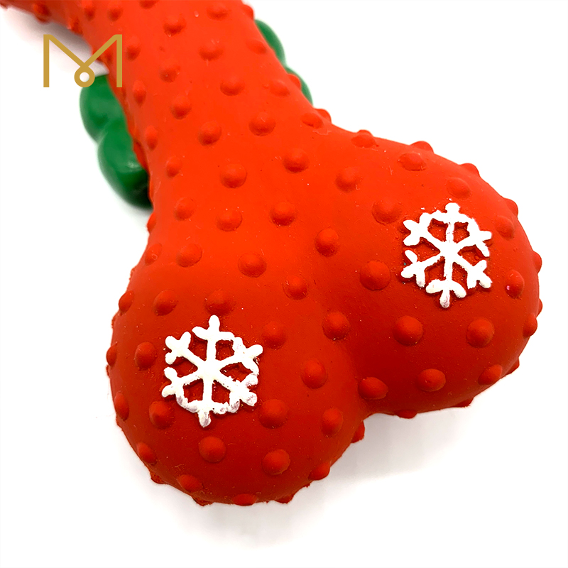 Christmas Rubber Bone Dog Toys Chinese Red Soft Cute Screaming New Natural Pet Wholesale Squeaky Latex Bone Dog Toys 8pcs/Pack