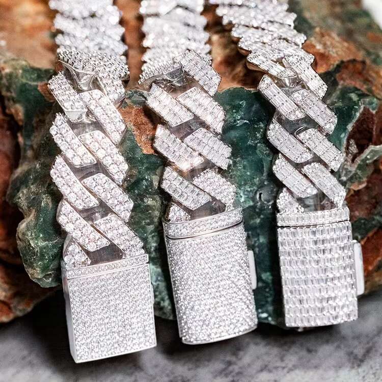 OACOCA 2025 Most Popular 18k White Gold Vvs Moissanite Diamond Cuban Link Chain Diamond Chain High Quality Fine Jewelry Chain for Men
