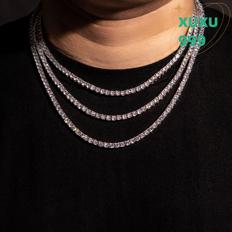OACOCA Fashion Jewelry 925 Sterling Silver Iced Out 20inches Mossanite Tennis Link Chains 4mm D VVS Moissanite Tennis Necklace