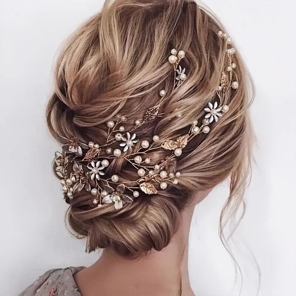Handmade Blossom Headpiece Pearl Rhinestone Bridal Wedding Hair Bands Vine Metal Leaf Flower Headpiece Jewelry Hair Accessories 250610