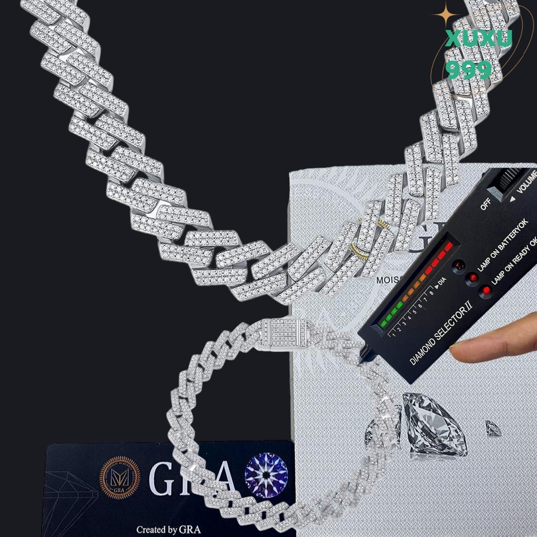OACOCA 925 Sterling Silver Moissanite Iced Out Cuban Link Chain Necklace Bracelet for Men Women White Gold Plated VVS D Color Hip Hop