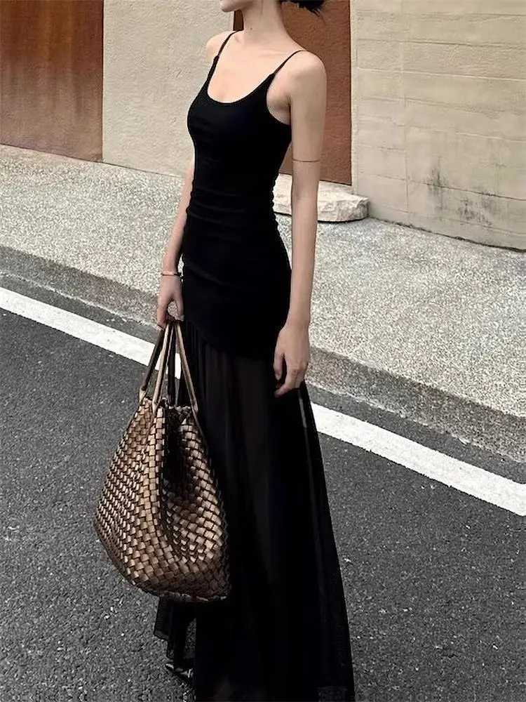 Elegant Mesh Patchwork Sleeveless Women Maxi Dress Bodycon Party Club Evening Dress Sexy See Through Vestido Clothing XJ250610