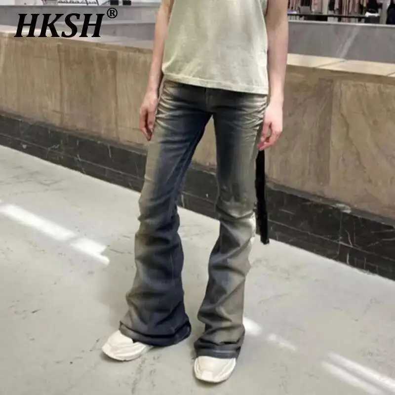 HKSH RO Style Niche Gradient High Stretch Floor Mop Casual Micro Flared Jeans Korean Tight Skinny Denim Pants Women Trend HK2783 M250610