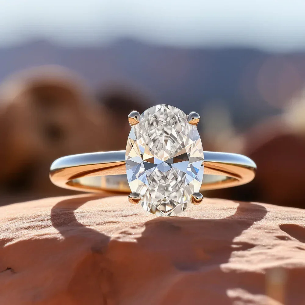 GRA Certified 1/2/3 Oval Cut Solitaire Diamond Ring 925 Sterling Silver Engagement Wedding Rings for Women 250610