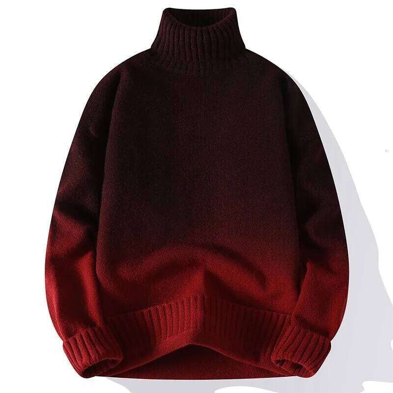 Men Turtleneck Sweater Classic Gradient Knitted Pullover Vintage American Fit Loose Haruku Men's Knitwear Sweaters Multicolors