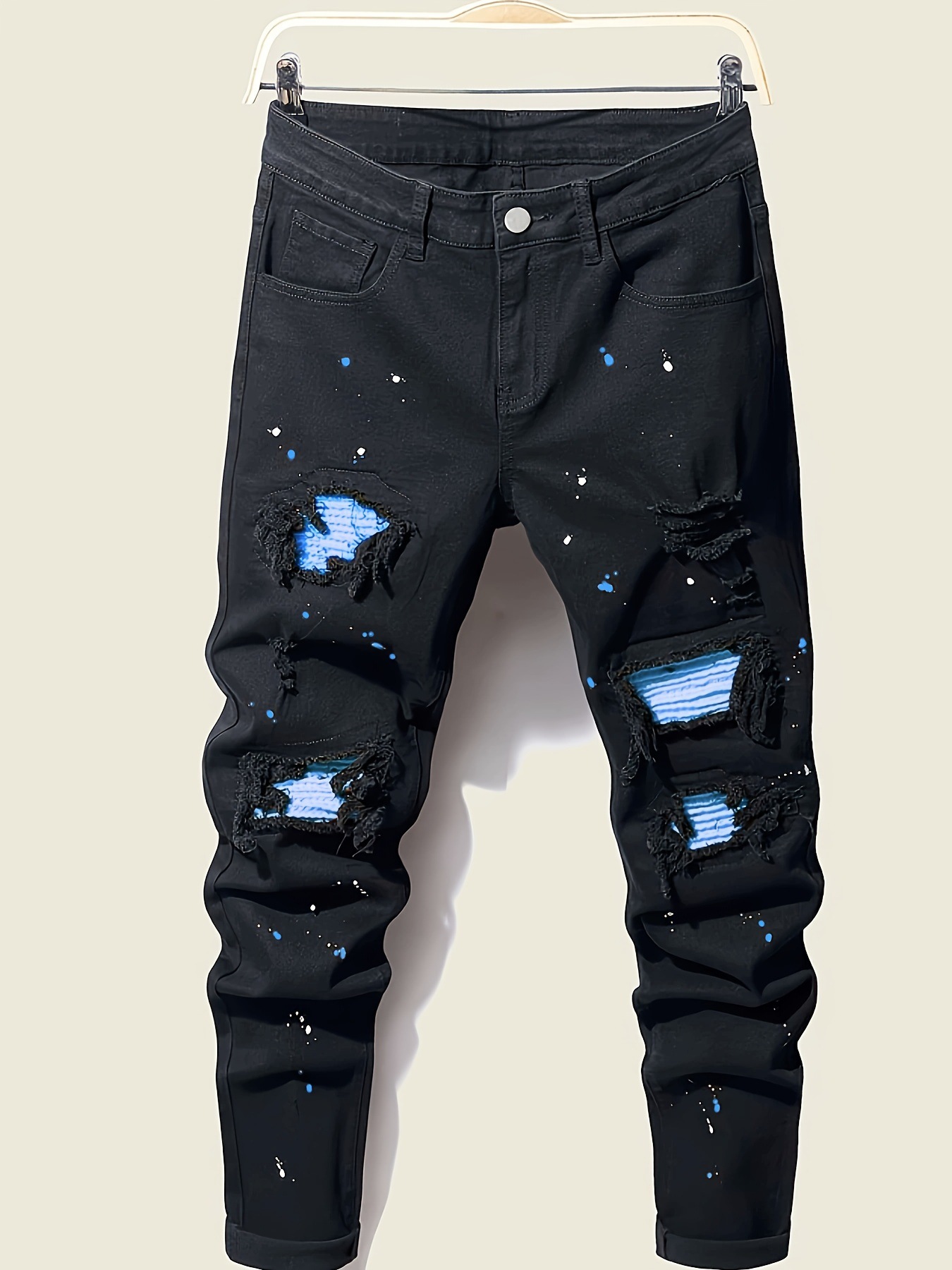 Mens jeans Designer jeans Trendy mens jeans Mens tapered jeans New Men's Paint Splatter Jeans