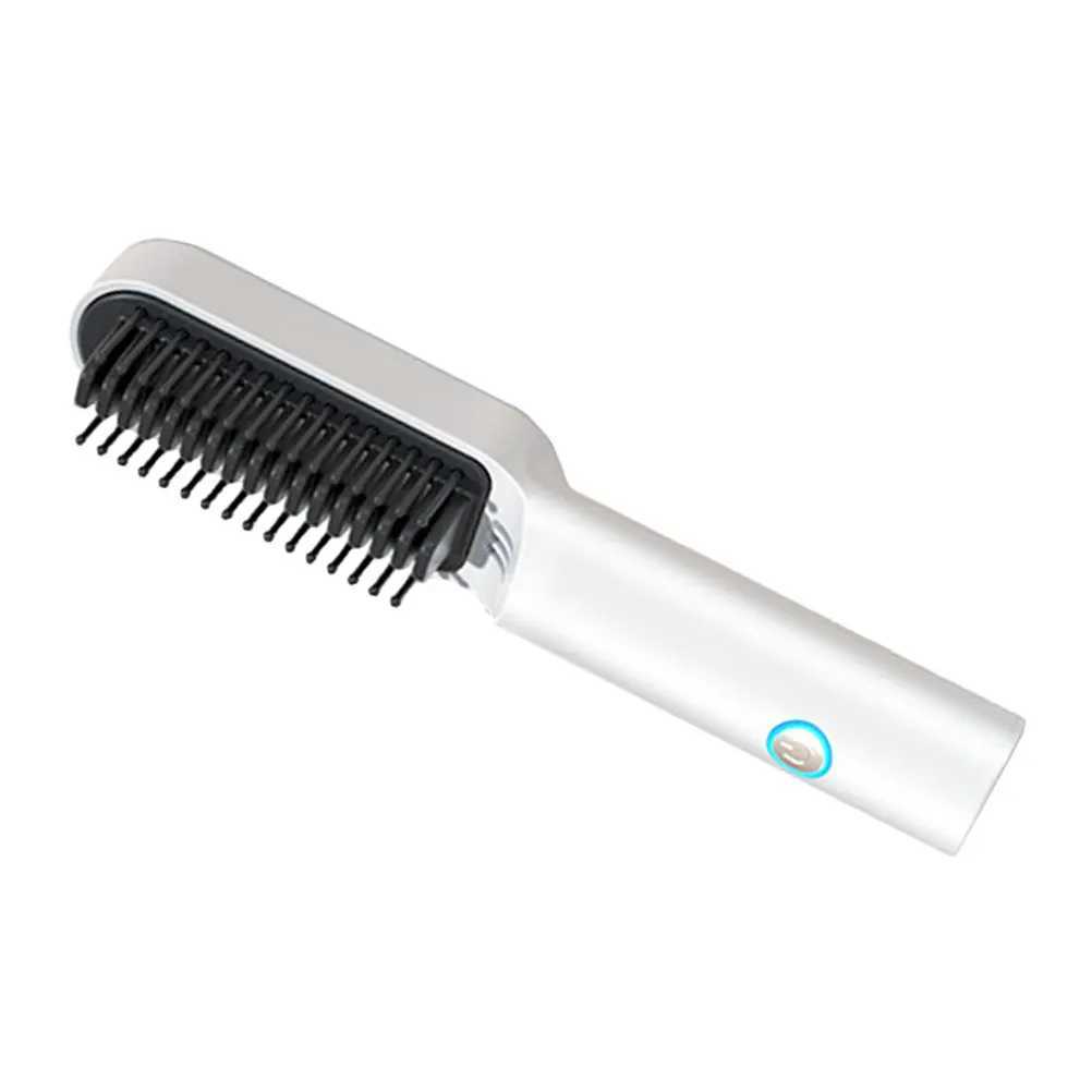 Portable Hair Straightener Comb ABS Material White Color Lightweight Easy to Carry USB Rechargeable Hairdressing Tool for Curly W250610