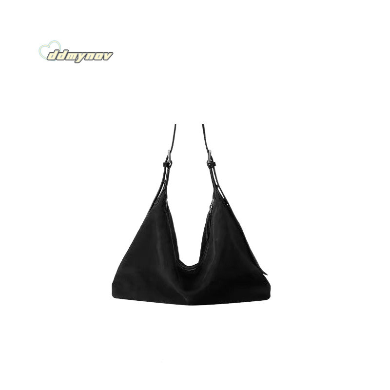 Qiu Zhen Vegetable Tanned (Nubuck Leather) Double Ear Hobo Lazy Single Shoulder Crossbody Large Capacity Commuter Bag ddmynov
