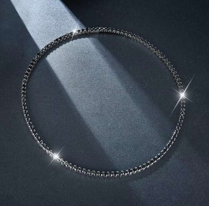 OACOCA Mens Hip Hop Style 6.5mm Tennis Chain Necklace with 1Ct Black Moissanite 18k White Gold Plated Silver