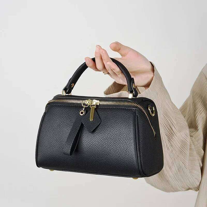 Genuine Leather Ladies' 2024 New Retro Simple Classic Boston Handbag Cowhide Diagonal Shoulder Bag