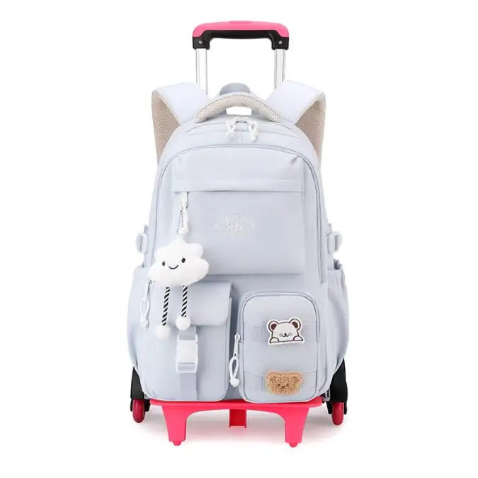 School Trolley Bag with 2 wheels 6 For girls Rolling Backpack bags for primary school Kids Wheeled satchel 250605