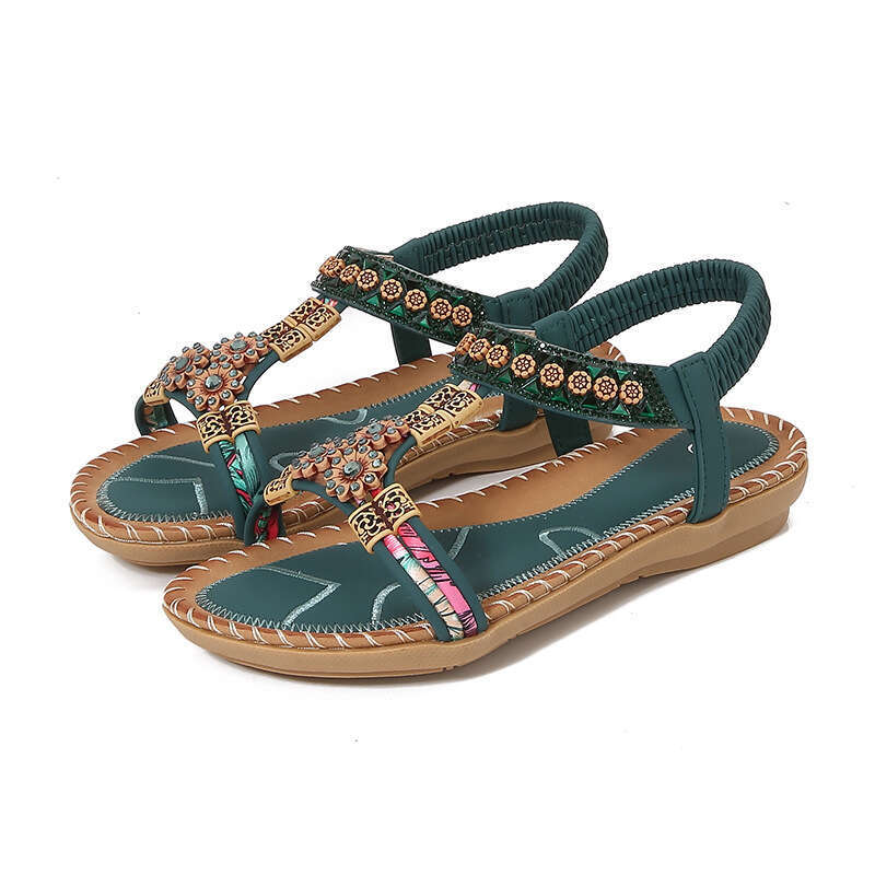 2025 Yasi Run New Bohemian for Women Summer Rhinestone Evening Breeze Flat Round Peep Open Toe Sandals