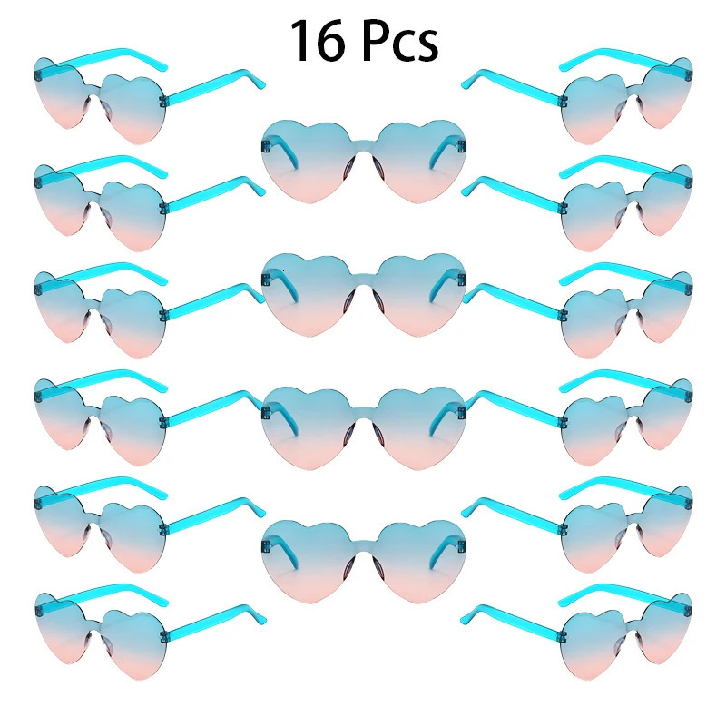16 Pcs Per Set Rimless Heart Shaped Sunglasses Women Cute Fashion Beach Holiday Shades Trendy Multi-color Rave Sun Glasses 250530
