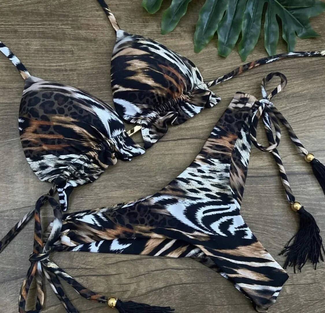 Wrinkle Sexy Bathing Suit for Thong Swimsuit Beachwear Halter Brazilian Bikini Push Up Swimwear Women