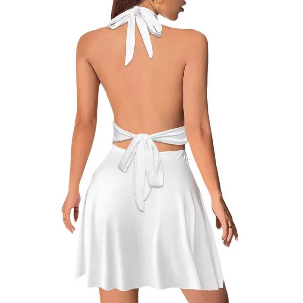 Strap Womens V-neck DressSummer Sexy Backless Pleated Women Party Dresses Mini Plus Size 3XL 2XL XL Backless Lace Up V-neckXJ250610