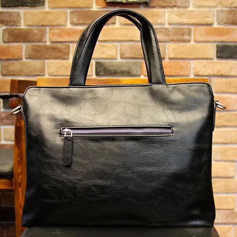 Business Black Mens Briefcase PU Leather Handbag For Documents Luxury Shoulder Messenger Bag Horizontal Man Laptop Bag bolsa W250610