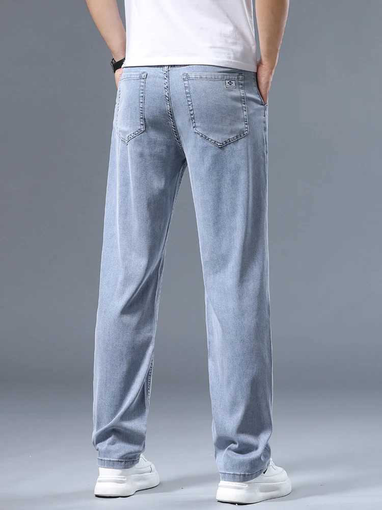 Summer Ultra-thin Mens Jeans Lyocell Soft Breathable Loose Straight Light Blue Denim Pants Business Casual Ice Silk Trousers M250610