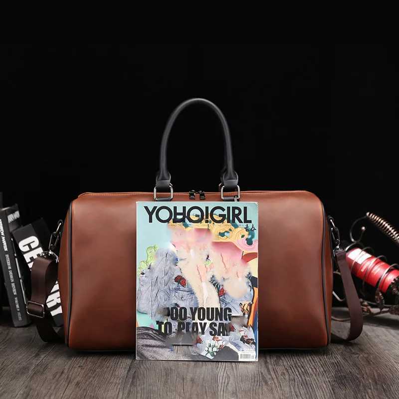Mens Travel Tote Duffle Gym Bag Crazy Horse PU Leather Handbag Business Fitness Pocket Luggage Vintage Shoulder Sports Bag W250610