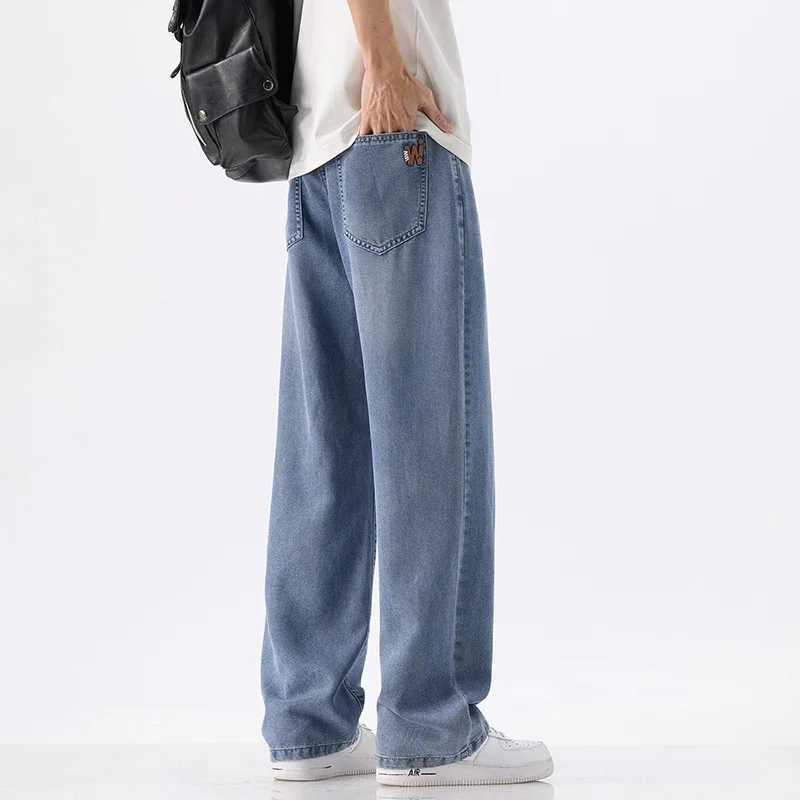 New Anti-wrinkle Soft Lyceler Jeans Men Thin Loose Straight Fashion Korean Comfortable Wide Trousers Denim Pants Men Streetwear M250610