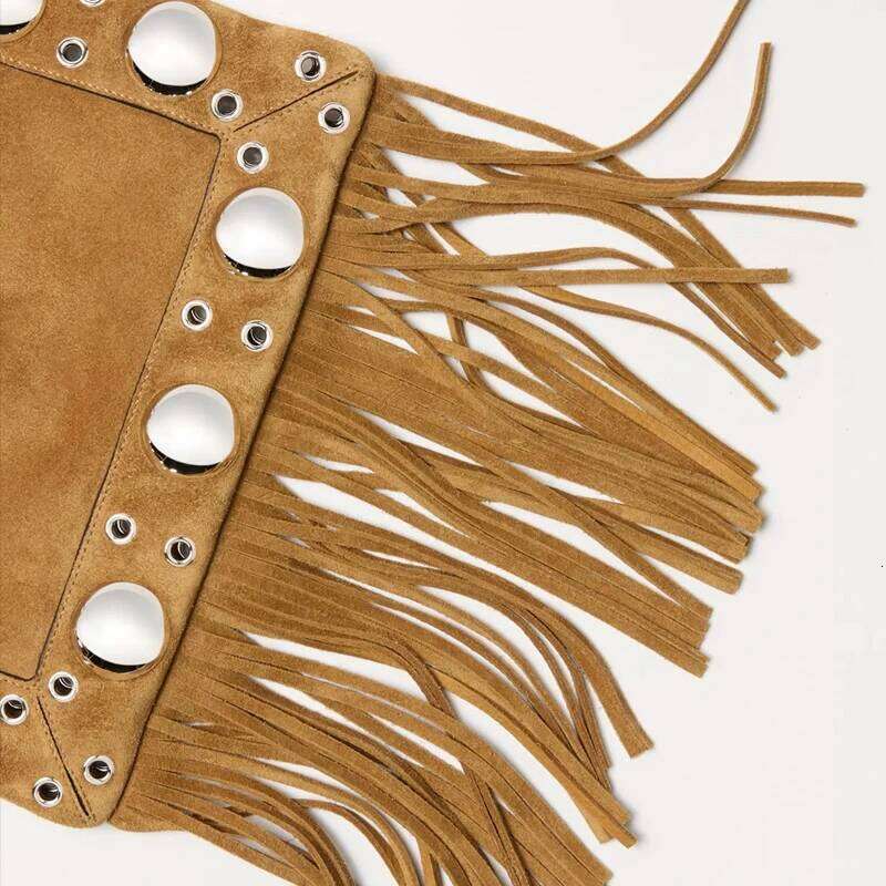 Vintage Faux Suede Messenger Bags For Women Designer Handbag Purses 2024 New In Rivet Trim Tassel Small Underarm Shoulder