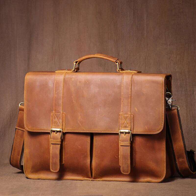 GURO Top Original Cowhide Briefcase Men Design Real Leather Handbag Higher Quality Shoulder Messenger File Laptop Bag