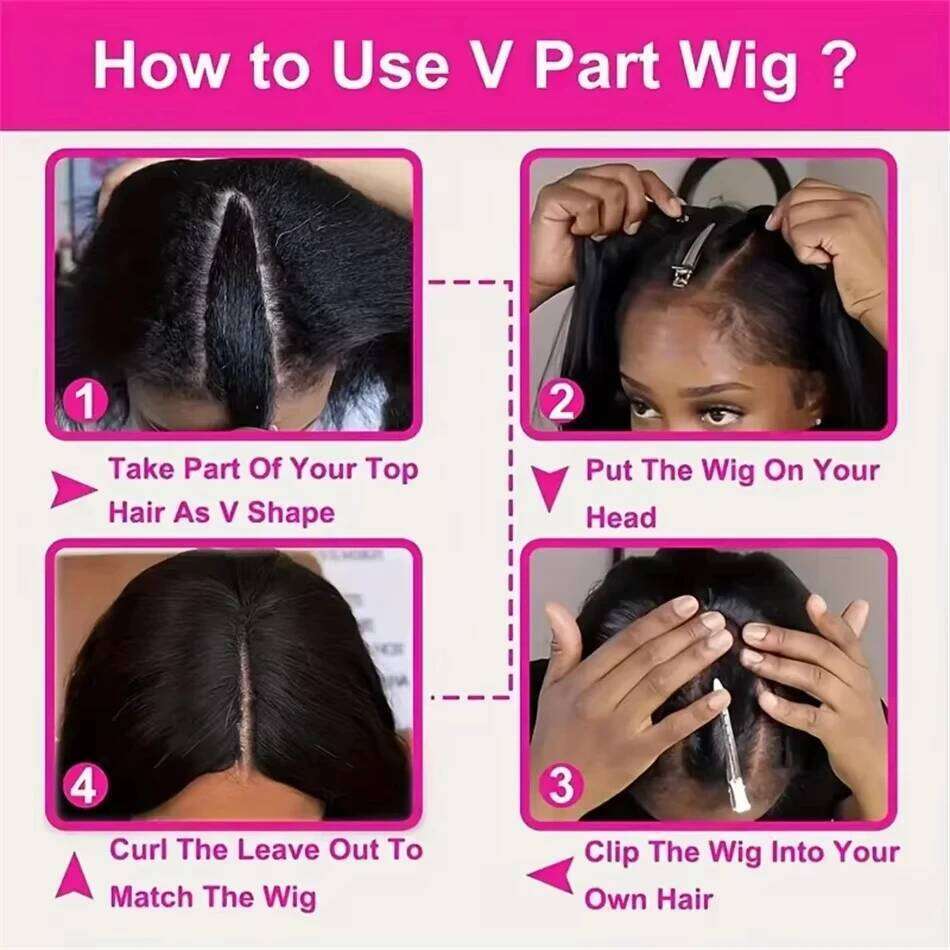 Wig Straight hine Made Peruvian Remy 100% Human Hair Quality Clip In Natural Black Color V Part Wigs