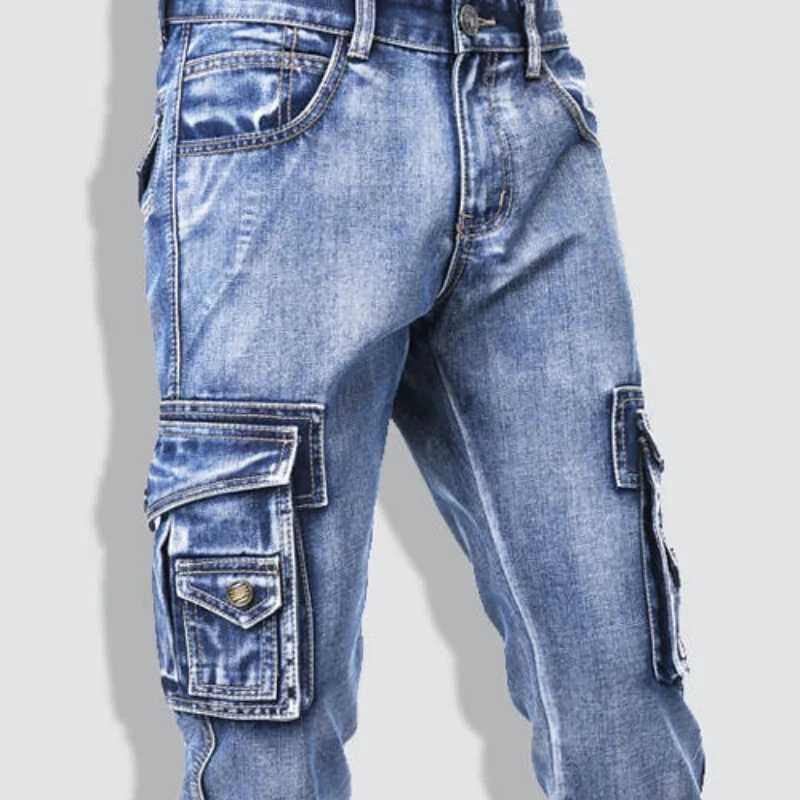 2025 Yeni Vintage Erkek Moda Kargo Denim ort ok Cepli Slim Fit Askeri Kot ort Erkekler in Ykanm Kapri Pantolon M250609