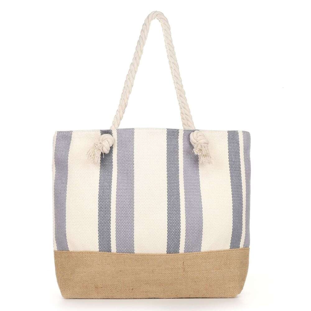 Large Capacity Women's Shoulder 2024 New Canvas Vertical Striped Tote Beach Bag