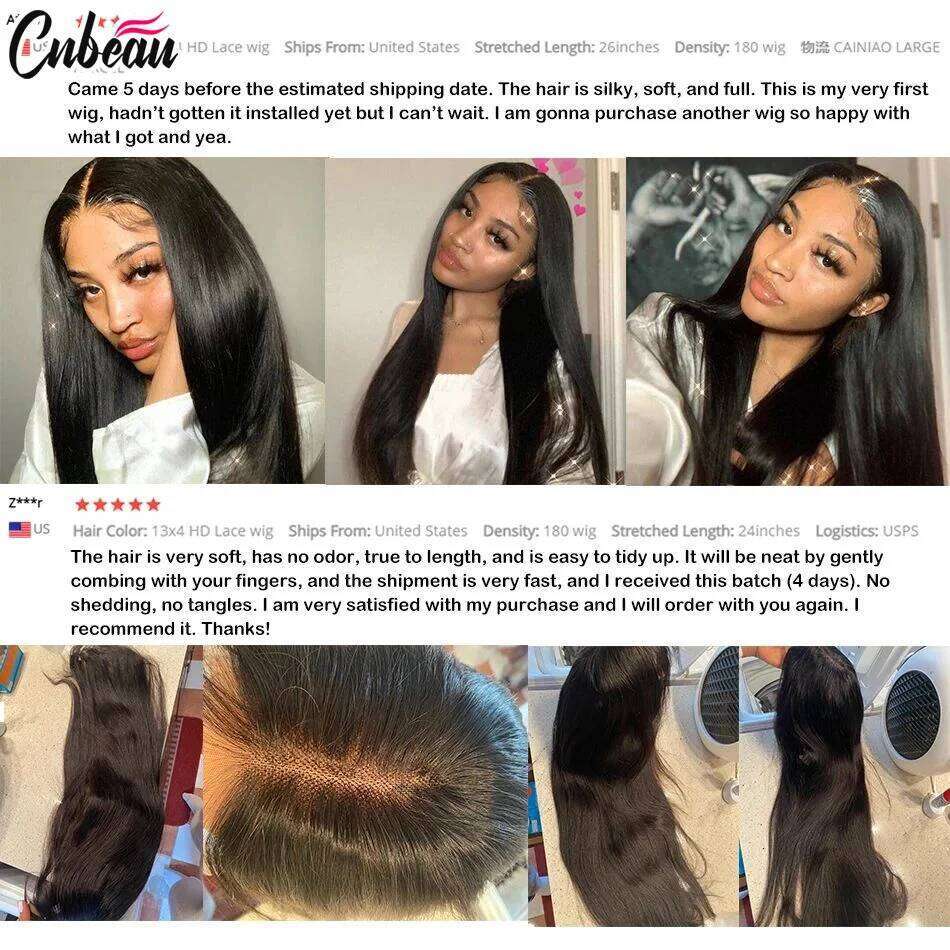 250 Density 13x4 13x6 Straight HD Transparent Front Human Hair Wig 50 52 Inch Pre Plucked Lace Frontal Wigs Bone Brazilian