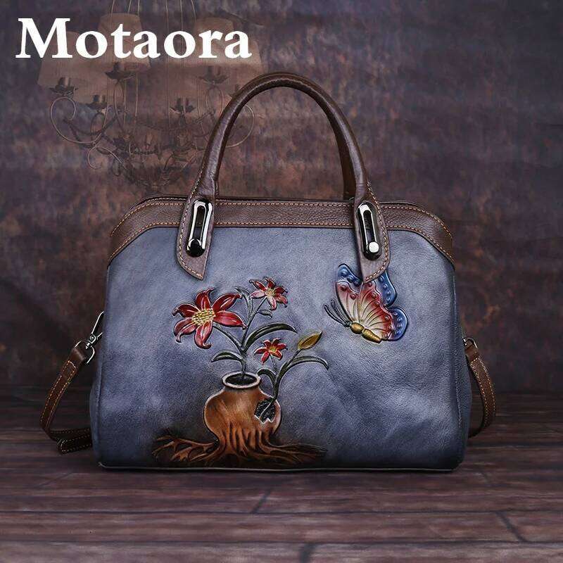 MOTAORA Vintage Women Shoulder Bags Genuine Leather Retro Ladies Handbags For Female Handmade Emed Women's Bag 2025 Trend
