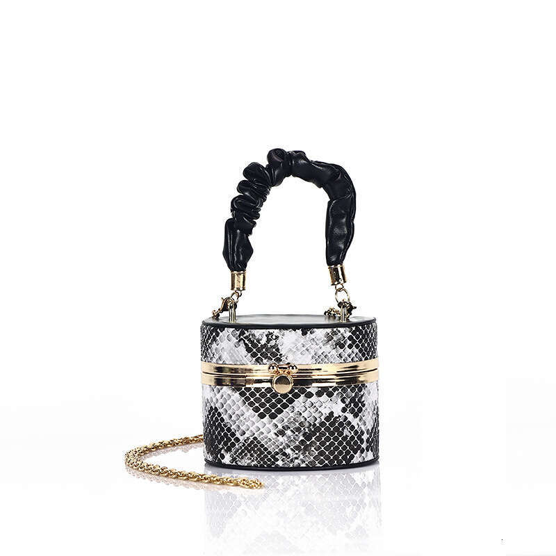 2024 New Fashion Pleated Handbag Box Snake Pattern Small Textured Chain Shoulder Crossbody Bag GUHUISHU