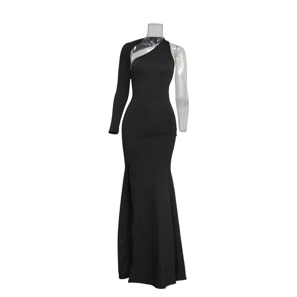 Spring Fall Long Sleeve Elastic Force Single Sleeve Slim Long Womens Dress XJ250610
