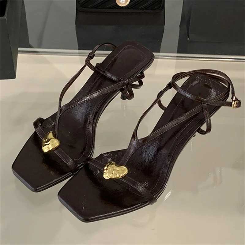 Eilyken Summer Open Toe Sandals Metal Buckle Narrow Band Thin Low Heel Fion Gladiator Party Womens Shoes Y250627