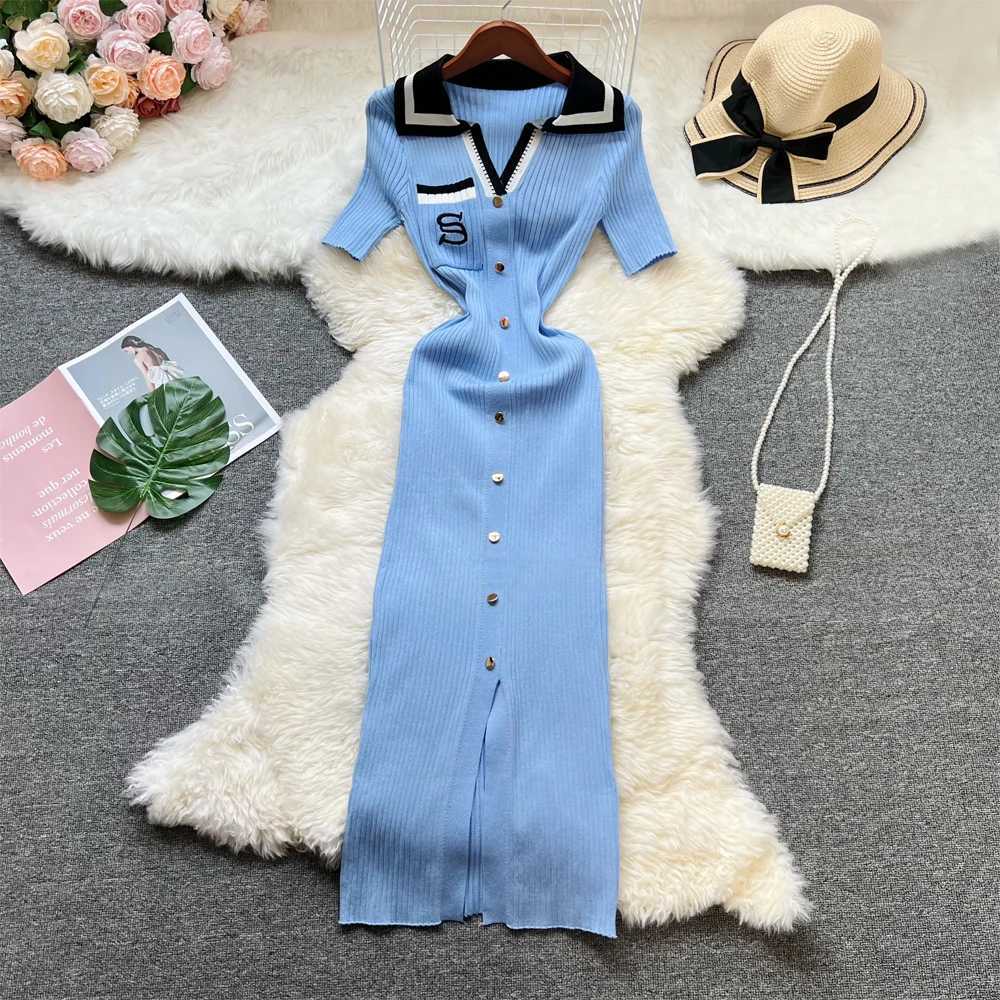 YuooMuoo 2025 New Summer Women Knitted Long Dress Elegant Embroidery Slim Elastic Bodycon Sweater Dress Office Lady Vestidos XJ250610