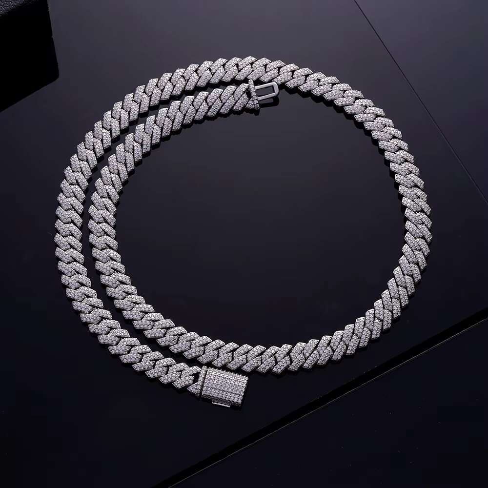 OACOCA Hot Selling Jewelry High Quality 925 Sterling Silver Prong Setting VVS Moissanite 18K Gold Plated Rapper 14MM Cuban Chain