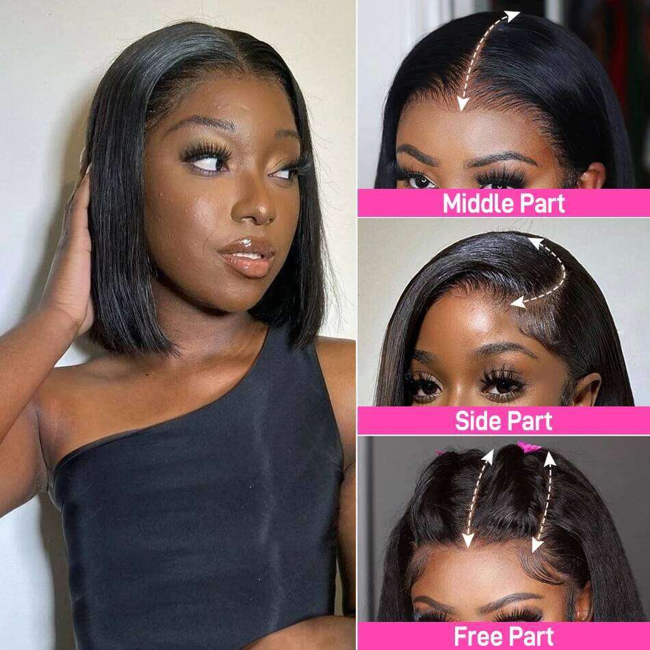 Luvin Bone Straight Short Bob 13x4 Frontal Human Hair Wigs 180% 4x4 Lace Closure Remy Brazilian Front Pre Plucked For Women