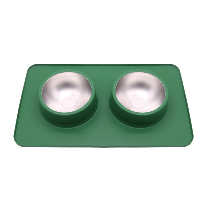 New Double Pet Drinking Water Feeding Silicone Anti-Slip Anti-Tip Anti-Spill Dog Food Bowl