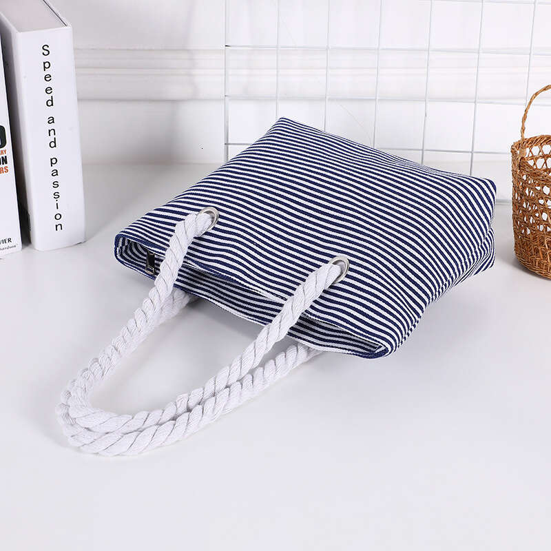 Hot Selling Fashion Women's Handbag Tote Shopping Korean Classic Striped Beach Large Capacity Canvas Bag