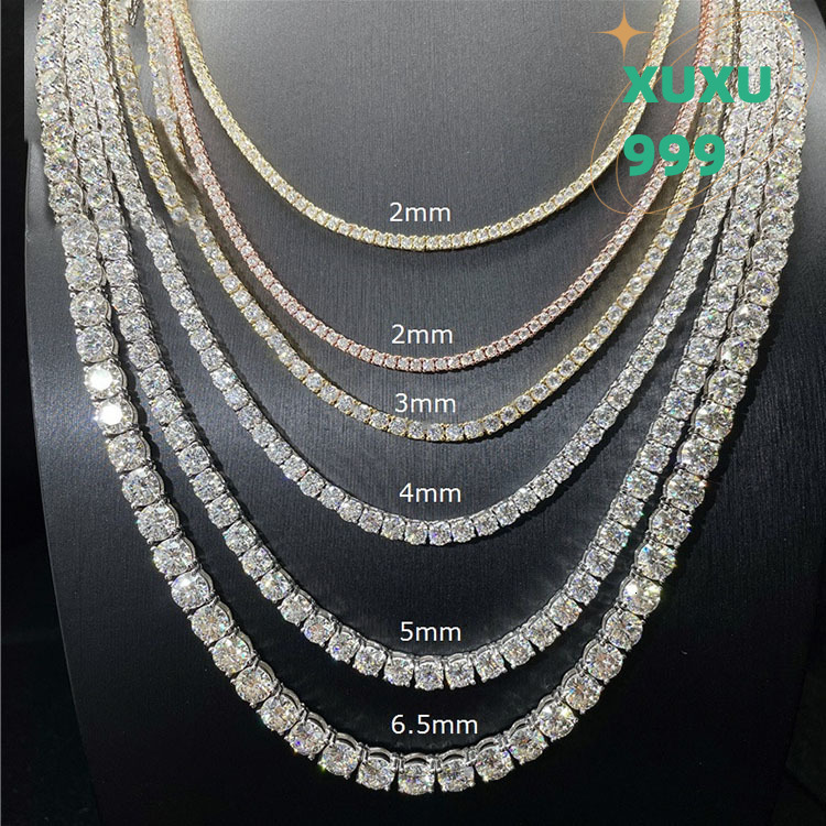 OACOCA High Quality 3mm Hip Hop Moissanite Tennis Chain 925 Sterling Silver Necklace Elegant Jewelry