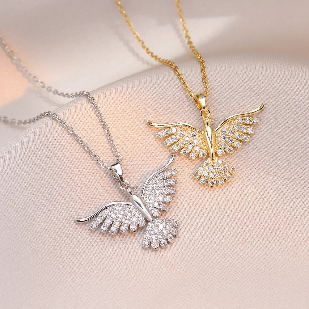 Fashion Phoenix Necklace Zircon Pendant Stainless Steel Chain Gifts for Women Girls Daily Party Accessories 250609