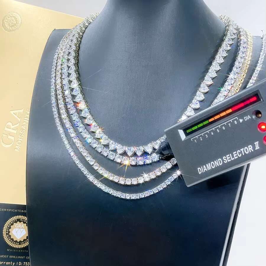 OACOCA Luxury VVS Moissanite Diamond 4mm Tennis Chain Bling 925 Sterling Silver Hip Hop Fine Jewelry Iced Out Necklace