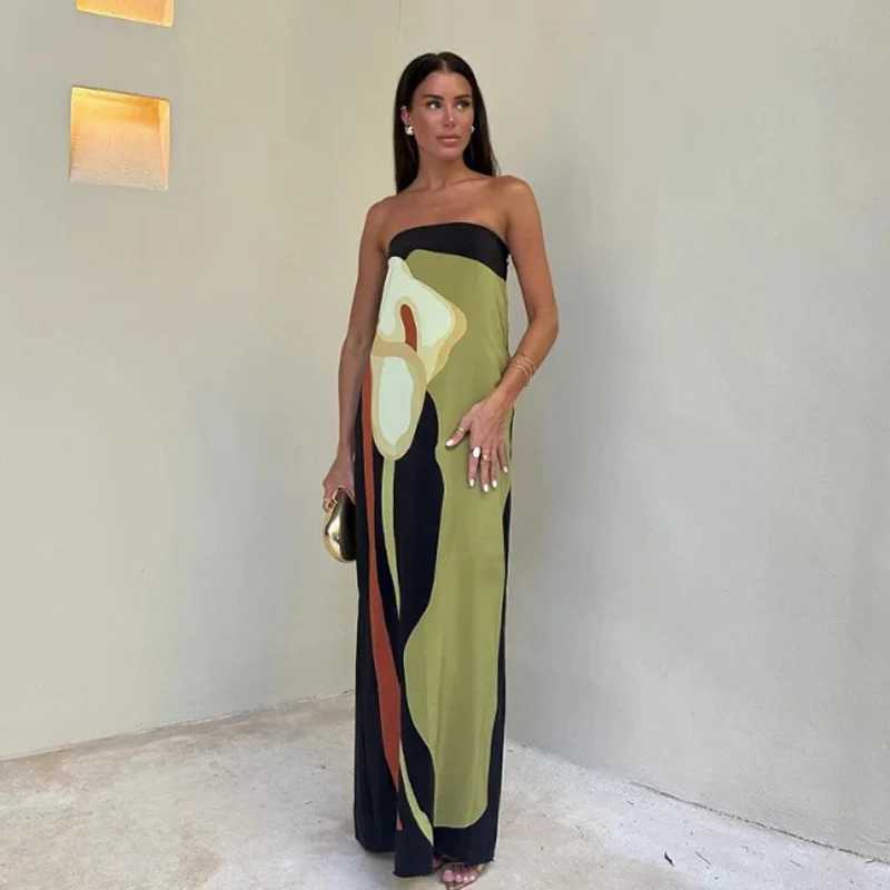 Sexy Strapless Backless Printed Long Dress Women Fashion Sleeveless Off Shoulder Dresses 2024 Summer Lady Party Evening Robes XJ250610