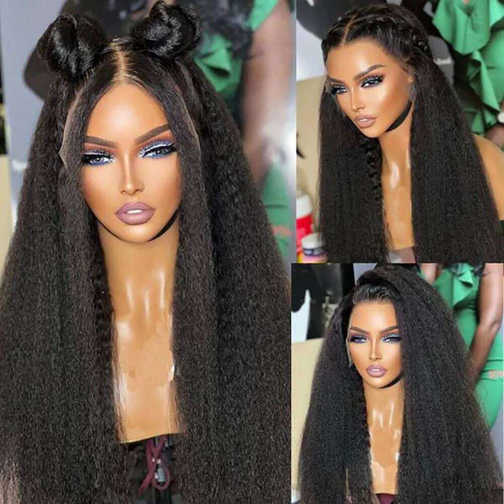 Front Kinky Wig Transparent Yaki Straight Lace Frontal Wigs for Woman Remy Human Hair