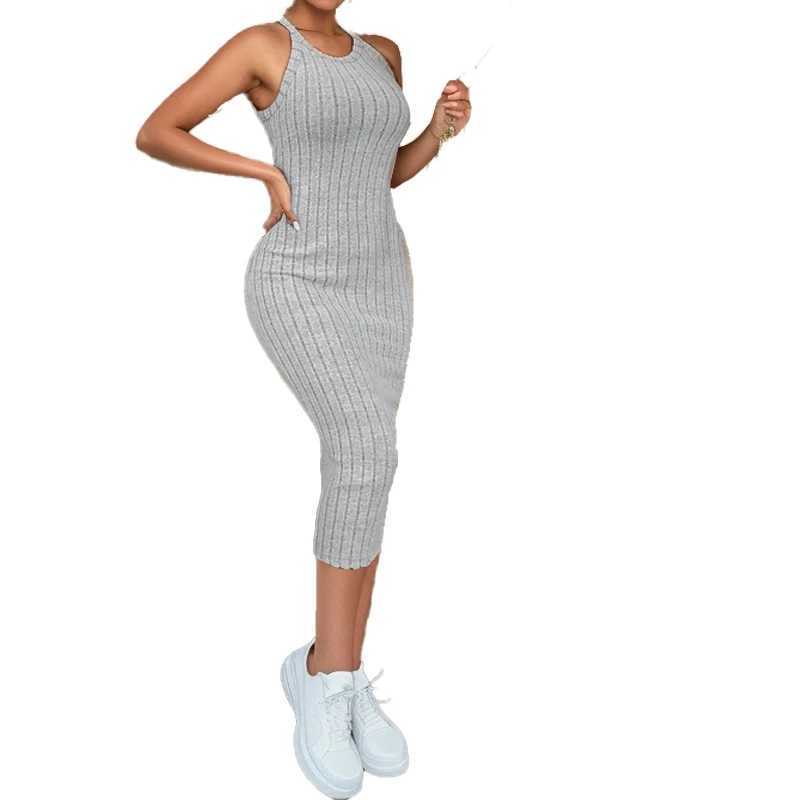 Solid Halter Neck Bodycon Midi Dress High-end temperament vest halter dress womens summer new high-waist slim temperament slim XJ250610