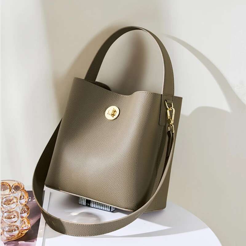 Hifashion Cowhide Genuine Leather Bucket Tote Shoulder Bags For Women 2025 Designer Top Handle Crossbody Ladies Handbags