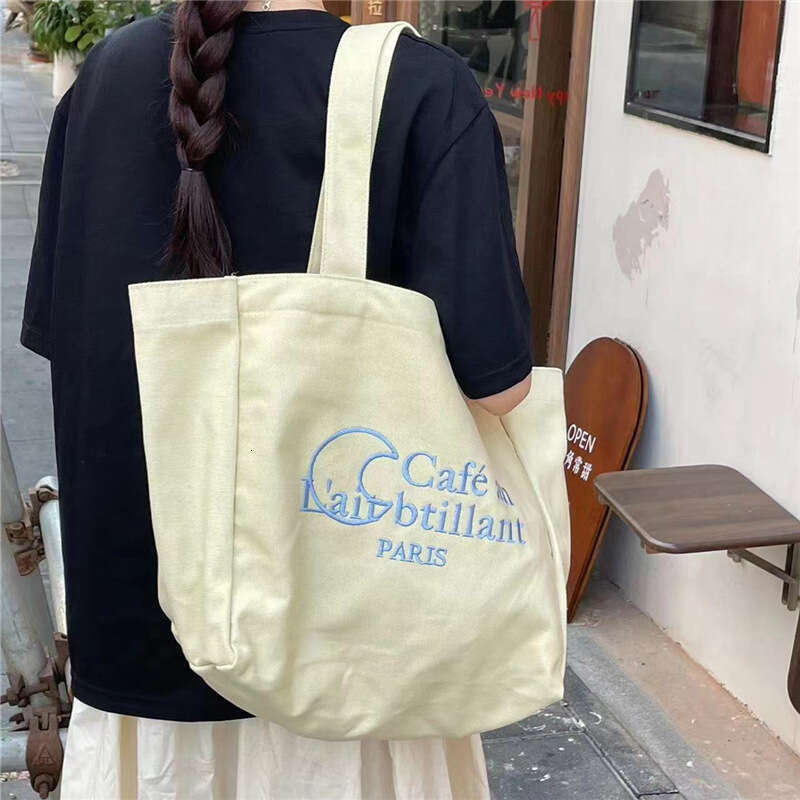 Korean Style INS Lazy Canvas for Women Large Capacity Tote 2023 Spring Summer New Embroidered Fashion Shoulder Bag