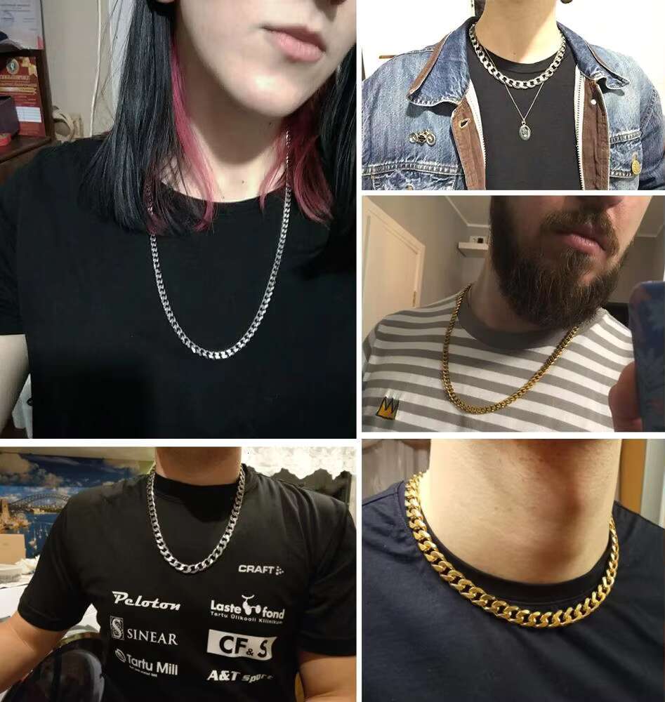 OACOCA Out Men Cuban Link Miami Chain Necklace Stainless Steel Rhinestone Clasp Hip Hop Men Curb Gold Casting Chain Necklaces