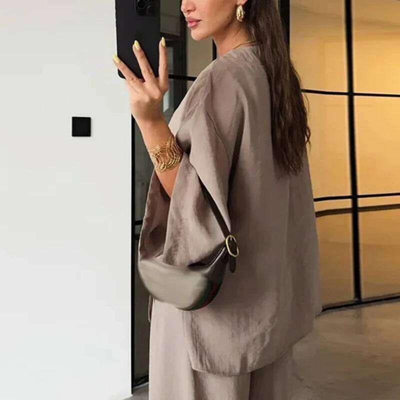 Casual Cotton Linen Pants Sets Women Loose V Neck One Button Shirt High Waist Wide Leg Pant Spring Summer Lady Suit