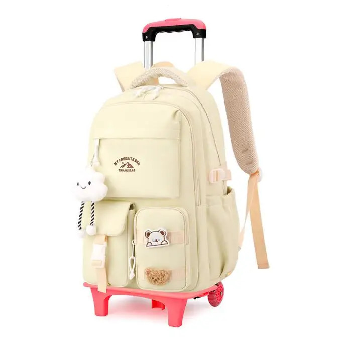 School Trolley Bag with 2 wheels 6 For girls Rolling Backpack bags for primary school Kids Wheeled satchel 250605